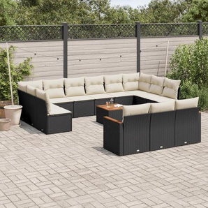 13-Tlg. Garten-Sofagarnitur Mit Kissen Beige Poly Rattan | Farbe: Schwarz und Creme | Modell: Mit Tisch