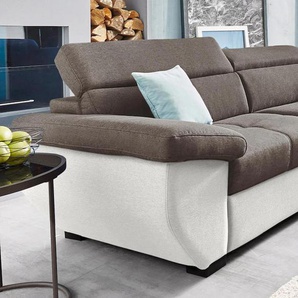 2,5-Sitzer COTTA Speedway Sofas Gr. B/H/T: 214cm x 74cm x 103cm, Flachgewebe-Struktur fein, mit Kopfteilverstellung, beige (natur/braun)