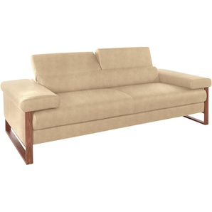 2,5-Sitzer W.SCHILLIG finn Sofas Gr. B/H/T: 230 cm x 71 cm x 106 cm, Stoff S37, mit Kopfteilverstellung-mit motorischer Sitztiefenverstellung, beige (sahara s37) 2-Sitzer Sofas German Design Award 2016, Fußgestell Nussbaum natur, Breite 230 cm