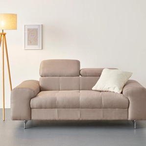 2-Sitzer COTTA Chef Sofas Gr. B/H/T: 196cm x 72cm x 105cm, Luxus-Microfaser, mit Kopfteilverstellung, braun (mud) 2-Sitzer mit eleganter Steppung, Bodenfreiheit 12,5 cm