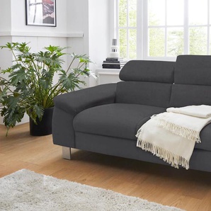 2-Sitzer COTTA Komaris Sofas Gr. B/T: 177cm x 104cm, Feinstruktur, mit Kopfteilverstellung, grau inklusive Kopfteilverstellung, moderner chromfarbener Fuß