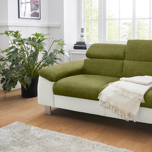 2-Sitzer COTTA Komaris Sofas Gr. B/T: 177cm x 104cm, Kunstleder SOFTLUX-Struktur, mit Kopfteilverstellung, grün (creme/green) inklusive Kopfteilverstellung, moderner chromfarbener Fuß