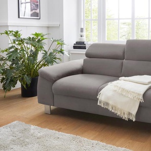 2-Sitzer COTTA Komaris Sofas Gr. B/T: 177cm x 104cm, Microfaser PRIMABELLE, mit Kopfteilverstellung, grau (darkgrey) inklusive Kopfteilverstellung, moderner chromfarbener Fuß