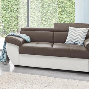 2-Sitzer COTTA Speedway Sofas Gr. B/H/T: 195cm x 74cm x 103cm, Flachgewebe-Struktur, mit Kopfteilverstellung, beige (natur/braun)