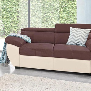 2-Sitzer COTTA Speedway Sofas Gr. B/H/T: 195cm x 74cm x 103cm, Kunstleder SOFTLUX-Luxus-Microfaser, mit Kopfteilverstellung, braun (creme/braun)