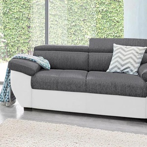 2-Sitzer COTTA Speedway Sofas Gr. B/H/T: 195cm x 74cm x 103cm, Kunstleder SOFTLUX-Struktur, mit Kopfteilverstellung, grau (weiß/grau)