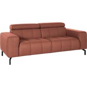 2-Sitzer DOMO COLLECTION Cunelli Sofas Gr. B/H/T: 208cm x 79cm x 104cm, Struktur grob, Mit Kopfteilverstellung, rot (lachs) wahlweise inklusive 6-fach verstellbarer Kopfteilverstellung