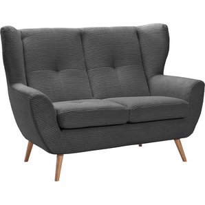 2-Sitzer EXXPO - SOFA FASHION ALVESTA, Loungesofa, Küchensofa, hoher Sitzkomfort, Ohrenbackensofa Sofas Gr. B/H/T: 140cm x 102cm x 90cm, Cord POSO, grau (anthrazith) gemütliche Rückenlehne, mit Knopfheftung und hohen Holzfüßen, in Cord