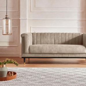 2-Sitzer GUIDO MARIA KRETSCHMER HOME & LIVING Chamby Sofas Gr. B/H/T: 180cm x 71cm x 85cm, Luxus-Microfaser Lederoptik, beige mit Holzrahmen unten und Steppung im Lehnenbereich