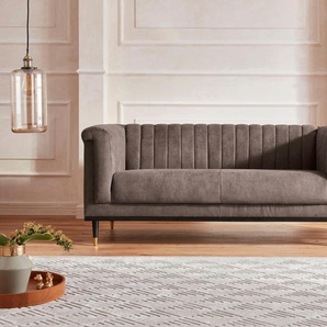 2-Sitzer GUIDO MARIA KRETSCHMER HOME & LIVING Chamby Sofas Gr. B/H/T: 180cm x 71cm x 85cm, Luxus-Microfaser Lederoptik, braun (schlamm) mit Holzrahmen unten und Steppung im Lehnenbereich