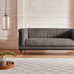 2-Sitzer GUIDO MARIA KRETSCHMER HOME & LIVING Chamby Sofas Gr. B/H/T: 180cm x 71cm x 85cm, Luxus-Microfaser Lederoptik, grau (anthrazit) mit Holzrahmen unten und Steppung im Lehnenbereich