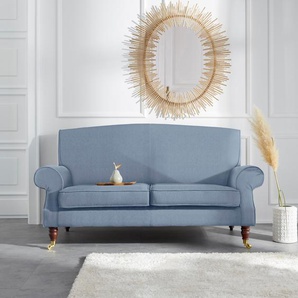 2-Sitzer GUIDO MARIA KRETSCHMER HOME & LIVING Rennes Sofas Gr. B/H/T: 160cm x 90cm x 93cm, Baumwollmix, blau (blau uni) in Samtoptik oder Baumwoll-Mix