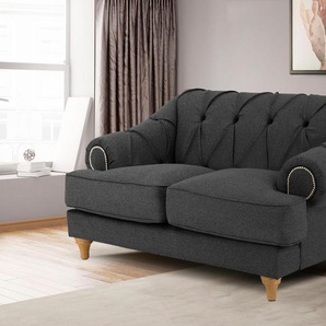 2-Sitzer HOME AFFAIRE Alegra Sofas Gr. B/H/T: 164cm x 86cm x 108cm, Struktur fein, grau (anthrazit) mit Knopfheftung im Rücken, Keder und Nieten in Armlehnen