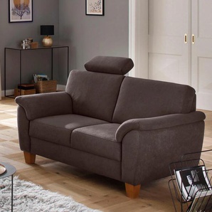 2-Sitzer HOME AFFAIRE Texel Sofas Gr. B/H/T: 156cm x 87cm x 88cm, Luxus-Microfaser ALTARA NUBUCK, braun (dunkelbraun) mit Federkern und Kontrastnaht, Füße Buche eichefarben