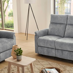 2-Sitzer JOCKENHÖFER GRUPPE Amrum Sofas Gr. B/H/T: 130cm x 100cm x 90cm, Veloursstoff, grau (hellgrau) Liegefunktion durch halbautomatische Reclinerfunktion, TFK-Polsterung