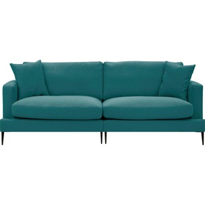 2-Sitzer LEONIQUE Cozy Sofas Gr. B/H/T: 151cm x 80cm x 97cm, Strukturstoff, blau (petrol) mit losen Kissen und Metallbeinen