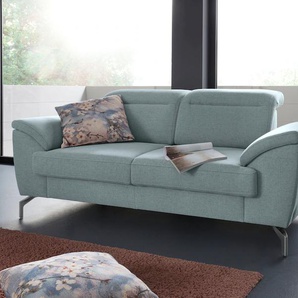 2-Sitzer SIT & MORE Percy Sofas Gr. B/H/T: 197cm x 80cm x 112cm, Feinstruktur, mit satiniertem Nickelfuß, blau (aqua) 15 cm Fußhöhe, Sitztiefenverstellung, wahlweise Kopfteilverstellung