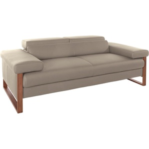 2-Sitzer W.SCHILLIG finn Sofas Gr. B/H/T: 210 cm x 71 cm x 106 cm, Longlife Xtra-Leder Z59, mit Kopfteilverstellung-ohne Sitztiefenverstellung, braun (stone z59) 2-Sitzer Sofas German Design Award 2016, Fußgestell Nussbaum natur, Breite 210 cm