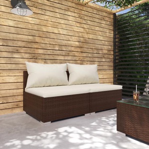 2-Tlg. Garten-Lounge-Set Mit Kissen Poly Rattan Braun