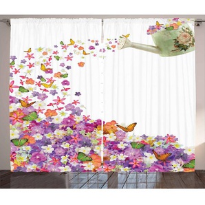 Rustikaler Vorhang, Blumen Gießkanne, Blumen, Mehrfarbig