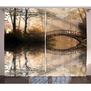 Rustikaler Vorhang, Brücke River Forest, Landschaft, Mehrfarbig