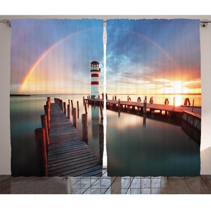 Rustikaler Vorhang, Wolken Sonnenuntergang am Meer, Leuchtturm, Mehrfarbig