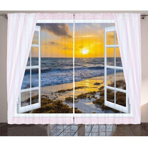 Rustikaler Vorhang, Open Window Sonnenaufgang Meer, Küsten, Mehrfarbig