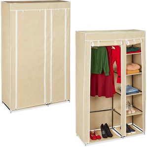 2 x Stoffschrank, mit Kleiderstange & 5 Fächern, HBT: 174 x 107 x 42,5 cm, stabiler Faltschrank mit Bezug, beige