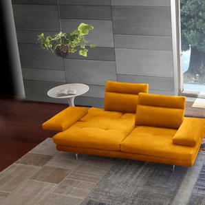3,5-Sitzer CALIA ITALIA Toby Wing, italienisches Designsofa mit erstklassigem Sitzkomfort Sofas Gr. B/H/T: 228 cm x 90 cm x 113 cm, Microfaser MARIO, mit Sitztiefenverstellung-mit Armlehnenverstellung, gelb (ocra mario) 3-Sitzer Sofas inklusive