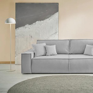 3-Sitzer ANDAS FINNLEY Schlafsofa 257 cm, Schlaffunktion mit Bettkasten (200/136cm) Sofas Gr. B/H/T: 257 cm x 85 cm x 102 cm, Struktur fein, silberfarben (silber) in Aqua Clean-Bouclé, Struktur fein u. Cord