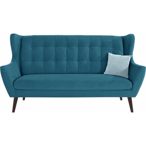 3-Sitzer ANDAS Hemmink Sofas Gr. B/H/T: 197cm x 107cm x 94cm, Luxus-Microfaser, ohne Funktion, blau (petrol/hellblau) mit Knopfheftung