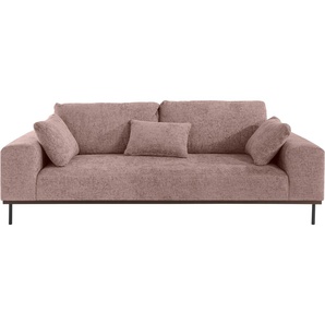 3-Sitzer ANDAS Mikael Sofas Gr. B/H/T: 232cm x 87cm x 103cm, Struktur flausch, rosa mit hochwertigem, gebeiztem Holzrahmen und 4 Zierkissen