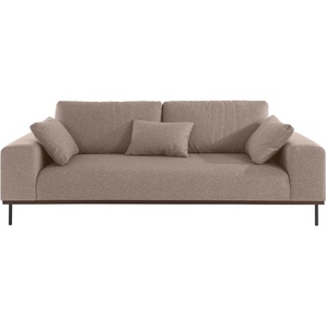 3-Sitzer ANDAS Mikael Sofas Gr. B/H/T: 232cm x 87cm x 103cm, Struktur weich, grau (taupe) mit hochwertigem, gebeiztem Holzrahmen und 4 Zierkissen