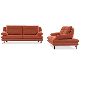 3-Sitzer CALIA ITALIA Cezanne Sofas Gr. B/H/T: 215 cm x 90 cm x 109 cm, Struktur (100% Polyester), mit Sitztiefenverstellung, rot (49 rosso) 3-Sitzer Sofas wahlweise mit Sitztiefenverstellung