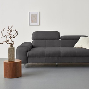 3-Sitzer COTTA Chef Sofas Gr. B/H/T: 227cm x 72cm x 105cm, Feinstruktur, mit Kopfteilverstellung, braun (mud) 3-Sitzer mit eleganter Steppung, Bodenfreiheit 12,5 cm