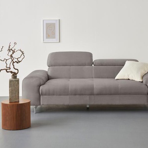 3-Sitzer COTTA Chef Sofas Gr. B/H/T: 227cm x 72cm x 105cm, Feinstruktur, mit Kopfteilverstellung, grau (elephant) 3-Sitzer mit eleganter Steppung, Bodenfreiheit 12,5 cm