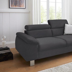 3-Sitzer COTTA Komaris Sofas Gr. B/T: 193cm x 104cm, Feinstruktur, mit Kopfteilverstellung, grau inklusive Kopfteilverstellung, moderner chromfarbener Fuß