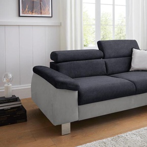 3-Sitzer COTTA Komaris Sofas Gr. B/T: 193cm x 104cm, Kunstleder SOFTLUX-Struktur, mit Kopfteilverstellung, grau (argent/black) inklusive Kopfteilverstellung, moderner chromfarbener Fuß