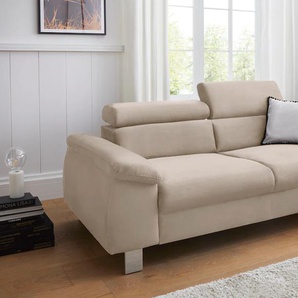 3-Sitzer COTTA Komaris Sofas Gr. B/T: 193cm x 104cm, Microfaser PRIMABELLE, mit Kopfteilverstellung, beige inklusive Kopfteilverstellung, moderner chromfarbener Fuß