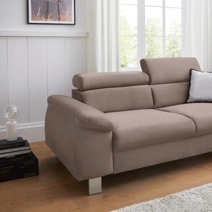 3-Sitzer COTTA Komaris Sofas Gr. B/T: 193cm x 104cm, Microfaser PRIMABELLE, mit Kopfteilverstellung, braun (mud) inklusive Kopfteilverstellung, moderner chromfarbener Fuß