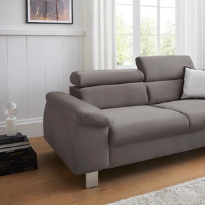 3-Sitzer COTTA Komaris Sofas Gr. B/T: 193cm x 104cm, Microfaser PRIMABELLE, mit Kopfteilverstellung, grau (darkgrey) inklusive Kopfteilverstellung, moderner chromfarbener Fuß