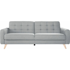 3-Sitzer EXXPO - SOFA FASHION Nappa, kompakt und komfortabel, bequem, zeitloses Design, L-Form Sofas Gr. B/H/T: 222cm x 87cm x 78cm, Struktur fein, mit Bettfunktion-mit Bettkasten, grau (hellgrau) tolle Detailverarbeitung, mit Bettfunktion und Bettkasten