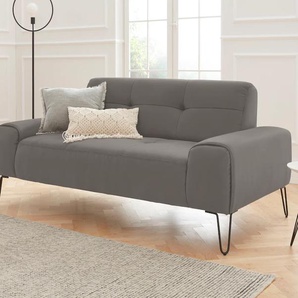 3-Sitzer EXXPO - SOFA FASHION Taranto, aktuelles Design trifft Sitzkomfort, hoher Designfuß Sofas Gr. B/H/T: 185 cm x 82 cm x 94 cm, Naturleder MADRAS, grau (delphin) aufwendige Verarbeitungsdetails