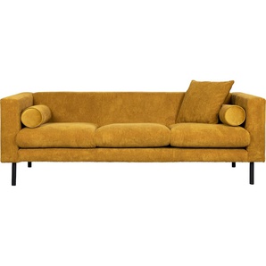 3-Sitzer GUIDO MARIA KRETSCHMER HOME & LIVING Lillibeth Sofas Gr. B/H/T: 218cm x 83cm x 74cm, Cord, gelb (safran) Zierkissen als Wendekissen, Bezug Samtoptik oder Cord