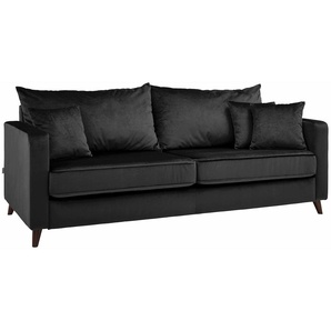 3-Sitzer GUIDO MARIA KRETSCHMER HOME & LIVING Renesse Sofas Gr. B/H/T: 203cm x 90cm x 90cm, Samtvelours, schwarz lose Kissen, Keder an Sitzkissen