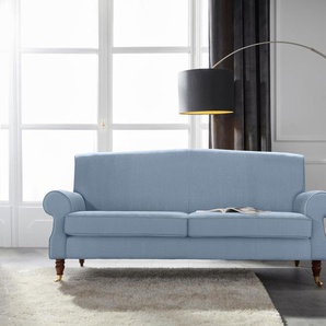 3-Sitzer GUIDO MARIA KRETSCHMER HOME & LIVING Rennes Sofas Gr. B/H/T: 200cm x 90cm x 93cm, Baumwollmix, blau (blau uni) in Samtoptik oder Baumwoll-Mix