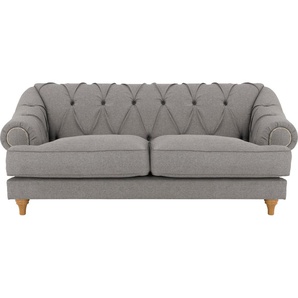 3-Sitzer HOME AFFAIRE Alegra Sofas Gr. B/H/T: 208cm x 86cm x 108cm, Struktur fein, grau (hellgrau) mit Knopfheftung im Rücken, Keder und Nieten in Armlehnen