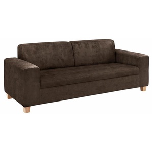 3-Sitzer HOME AFFAIRE Corby Sofas Gr. B/H/T: 218cm x 80cm x 90cm, Microfaser MELROSE, ohne Funktion, braun mit Steppung auf Sitzfläche