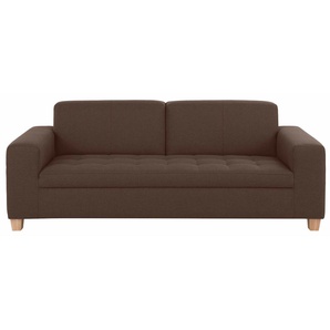 3-Sitzer HOME AFFAIRE Corby Sofas Gr. B/H/T: 218cm x 80cm x 90cm, Struktur fein, ohne Funktion, braun (mittelbraun) mit Steppung auf Sitzfläche