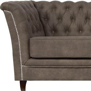 3-Sitzer HOME AFFAIRE Derby Sofas Gr. B/H/T: 237cm x 75cm x 82cm, Luxus-Microfaser Lederoptik, grau (stone) mit aufwändiger Knopfheftung und Ziernieten